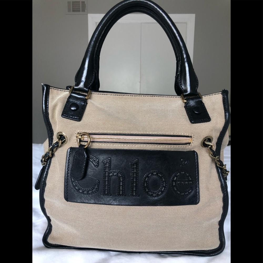 Authentic Chloe Canvas Shoulder Bag (beige)